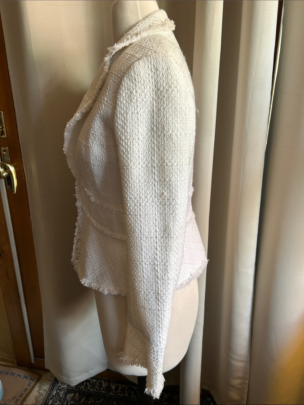 White House Black Market Ivory Fringe-Trim Tweed Blazer - Picture 2 of 11